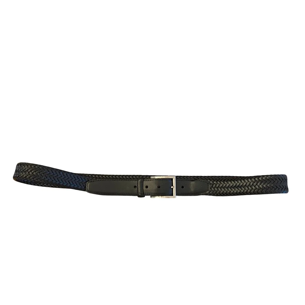 AGA Genuine Leather Braided Belt Mens 46/48 Classic Black Silver Bucket Office